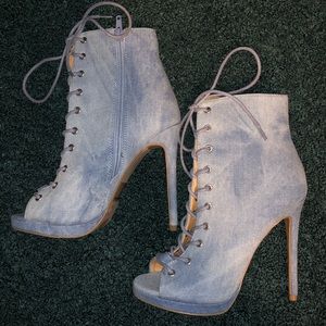 Jean lace up bootie heels